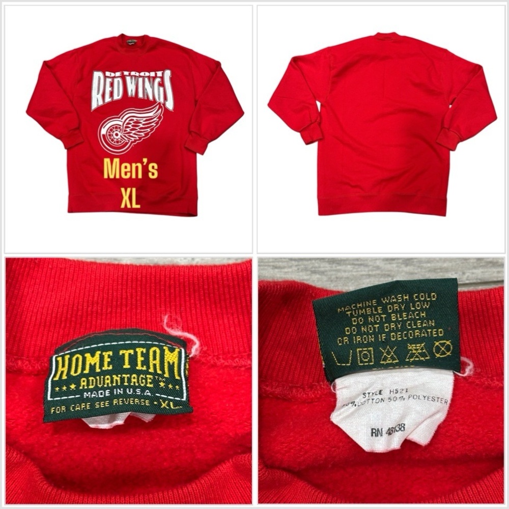 Men’s Vintage Detroit Redwings XL Hockey NHL Sweatshirt Crew 90s Y2K Red White